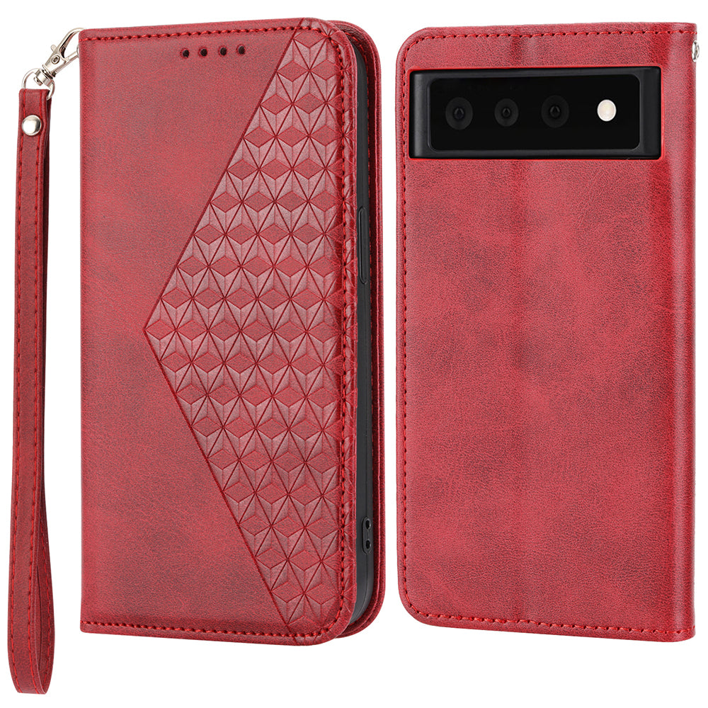 Phone Wallet Case for Google Pixel 7a Imprinted Rhombus Pattern Calf Texture PU Leather Stand Phone Cover Phone Wallet Case for Google Pixel 7a Imprinted Rhombus Pattern Calf Texture PU Leather Stand Phone Cover